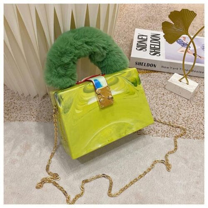 Acrylic Box Clutch Fashion Purse Handbag Chain Shoulder Bags 19*12*9CM Polyester