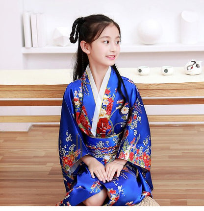 Chinese Traditional Kimono Children Silk Gown Kid Garment One Piece Dress