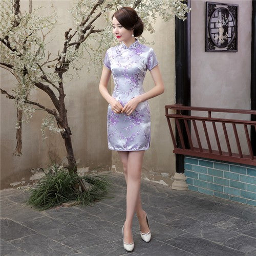 Women Sexy Evening Dress Summer Silk Satin Cheongsam Chinese Traditional Qipao