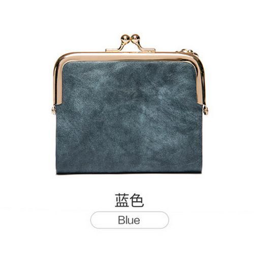 Cute Wallet Short Bifold Retro Coin Purse Zip Kiss Lock Green Synthetic Leather