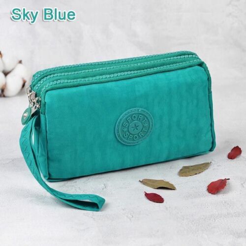 3 Zippers Purse Wallets Coin Cards Keys Money Bag Canvas Woman Handbags 15*9.5CM