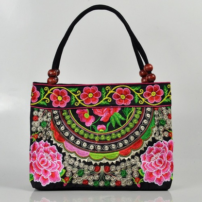 Women Shoulder Bags Embroidery Ethnic Flower Bohemia Retro Canvas Large Handbag