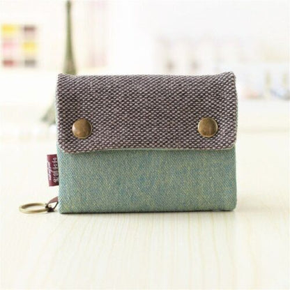 Handmade 3 Fold Fabric Wallet Short Zipper Purses Multi-function Bag Card Holder