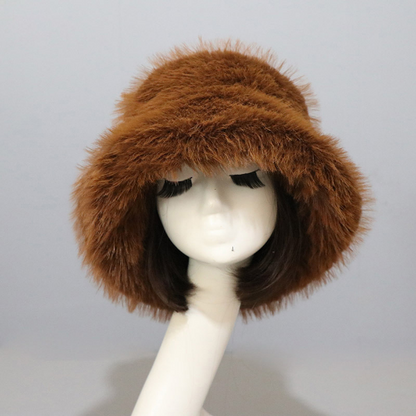 Warm Faux Fur Bucket Hats Women Outdoor Caps Fleece Cap Fluffy Ski Vacation Hat