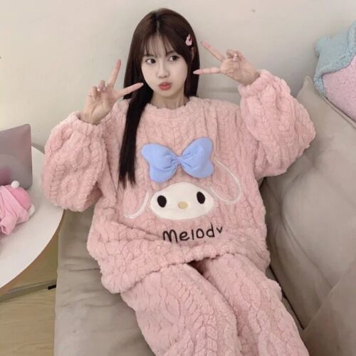 Sanrio Kuromi Cinnamoroll My Melody Anime Coral Velvet Pajamas Home Clothing Set
