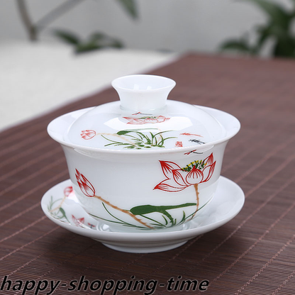 200ml Chinese porcelain gaiwan under glaze print China tureen tea bowl & sau