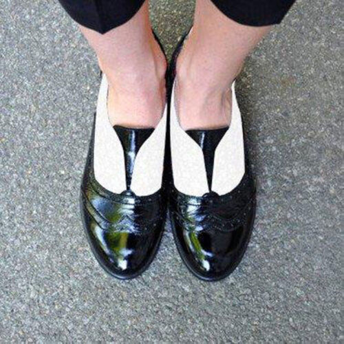Womens Brogues Wingtip Round Toe Slip On Low Heel Dress Retro Oxfords Shoes