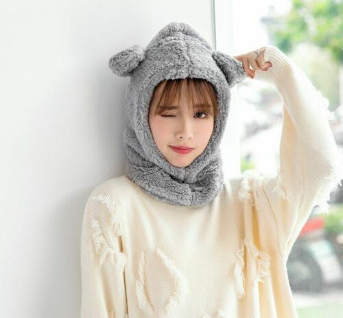 Warm Hats Winter Cute Bear Ears Windproof Neck Scarf Cap Student Women Cashmere