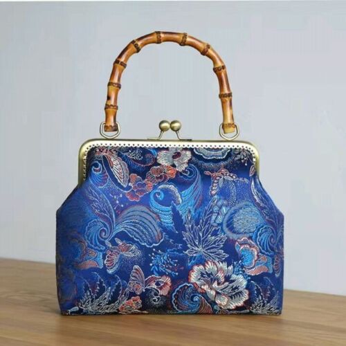 Bamboo Lock Shell Bag Vintage Flower Bag Chain Shoulder Crossbody Handmade Purse