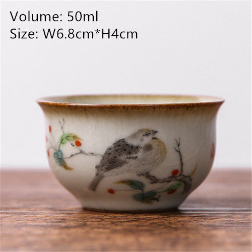 Antique Tea Cup Ruyao Kungfu Cup Of Tea Handpainted Master Cup Crackle Glaze New