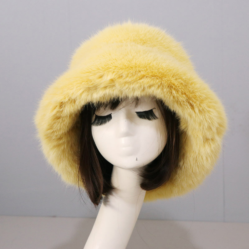 Warm Faux Fur Bucket Hats Women Outdoor Caps Fleece Cap Fluffy Ski Vacation Hat