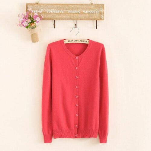 Women Sweater Cashmere Basic Cardigan O-Neck Long Sleeve Wool Knitted Solid Soft