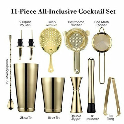 11Piece Cocktail Shakers Bar Sets Stainless Steel Bartender Tool Wine Mixer Kits
