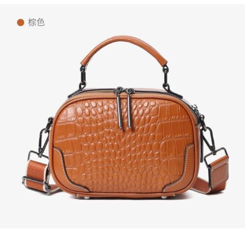 Genuine Leather Bag Wide Strap Handbag Crossbody Polyester Shell Shoulder Purse