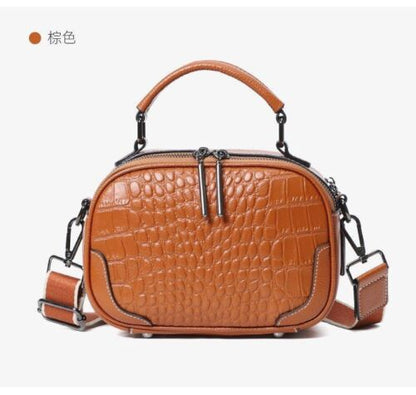 Genuine Leather Bag Wide Strap Handbag Crossbody Polyester Shell Shoulder Purse