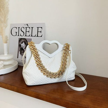 Green Chain Small Synthetic Leather Shoulder Crossbody Bag Wooden Handle Handbag