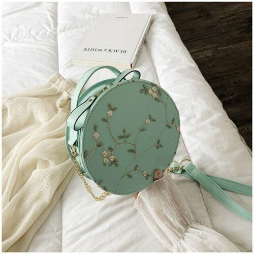 Small Flower Print Chain Shoulder Bag Lace Round Handbags Leather Crossbody Bags