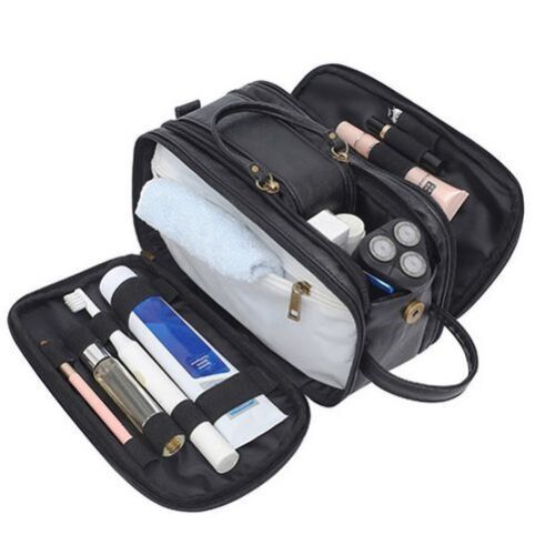Waterproof Vintage Genuine Leather Toiletry Bag Travel Wash Case Make Up Pouch
