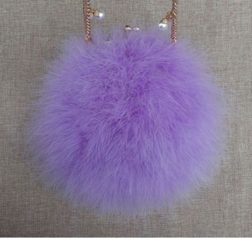 New Designer Fluffy Genuine Feather Clutch Fur Bag Round Chain Purse Multi-color