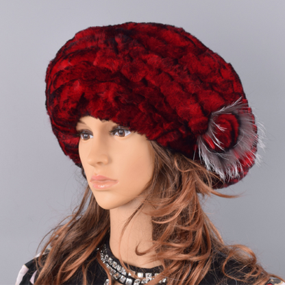 Berets Caps Women Rabbit Fur Hat Causal Warm Knitted Caps Outdoor Volume Hats