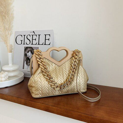 Green Chain Small Synthetic Leather Shoulder Crossbody Bag Wooden Handle Handbag