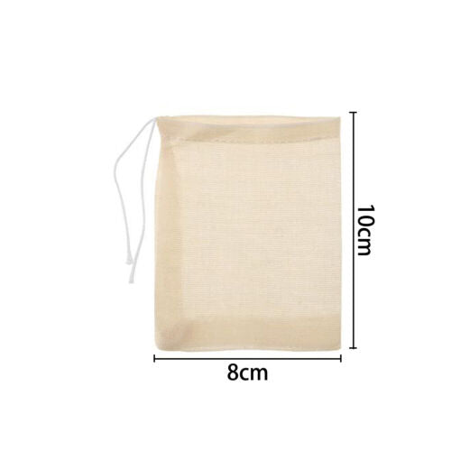 UP 50x Reusable 100% Cotton Muslin Filter Bags Spices Herbs Tea Soup Drawstring