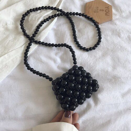 Pearl Beaded Shoulder Bag Party Handbag Small Black Pearl Crossbody 10*4*8 CM