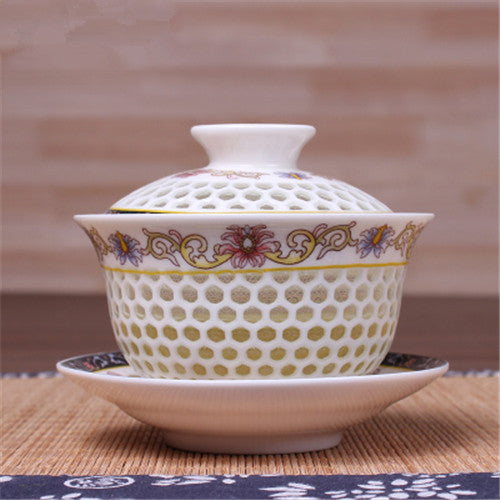 Gaiwan For Puer Tea Brew Service Porcelain Tureen Floral Ceramic Tea Bowl Cups