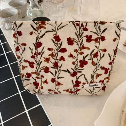 Corduroy Retro Leopard Print Cosmetic Bag Travel Cosmetic Pouch Storage Make Up