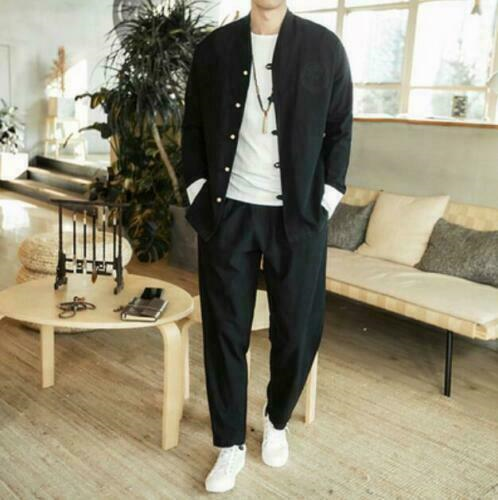 Chinese Mens Loose Harem Linen Cotton Bloomers Pants Coat Trousers Suits Casual