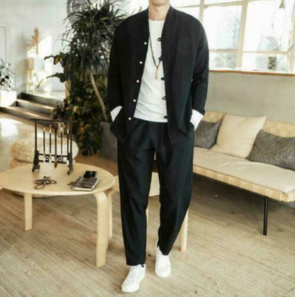 Chinese Mens Loose Harem Linen Cotton Bloomers Pants Coat Trousers Suits Casual