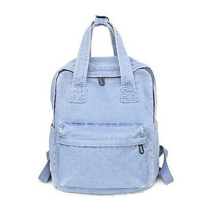 Denim School Bag Backpack High Capacity Traveling Bag 27*35*12 CM Blue Purse 1PC