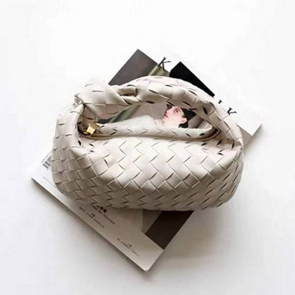 Cow Split Leather Knot Bag Weave Handmade Sling 27X13X16cm Polyester Accessories