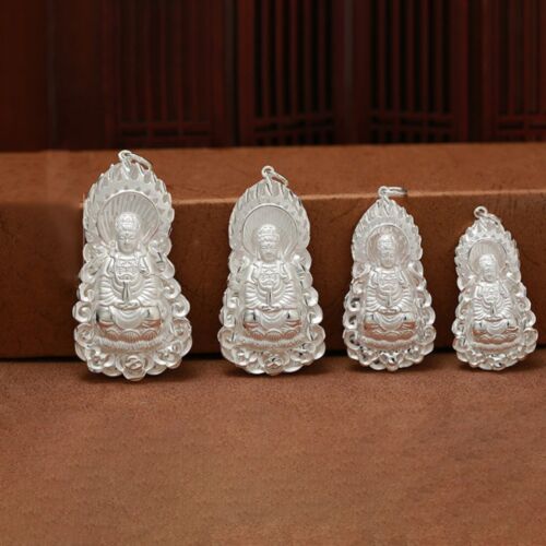S999 Pure Fine Silver Men Women Lucky Flame Buddha Guanyin Pendant 4G-24G