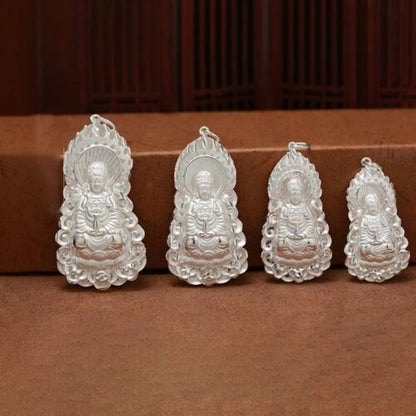 S999 Pure Fine Silver Men Women Lucky Flame Buddha Guanyin Pendant 4G-24G