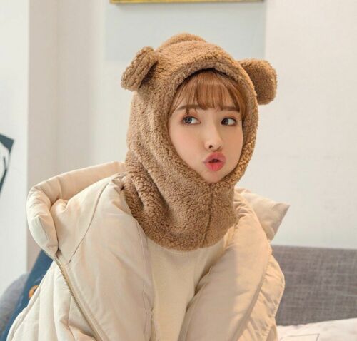 Warm Hats Winter Cute Bear Ears Windproof Neck Scarf Cap Student Women Cashmere