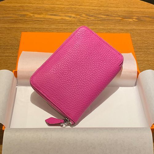 Genuine Leather Coin Bag Zipper Multi Card Pocket Wallets Purses Cotton Orange