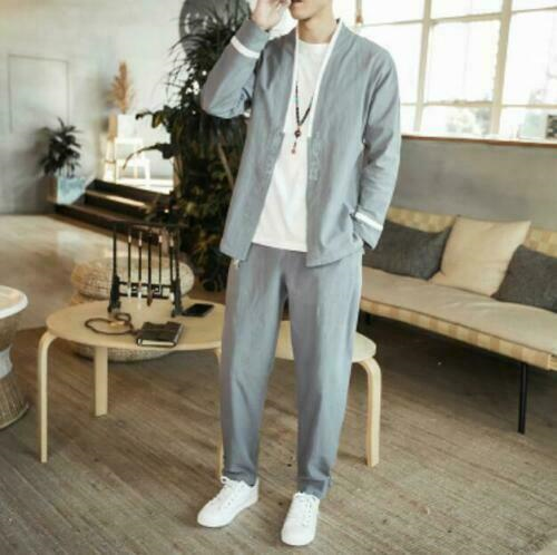 Chinese Mens Loose Harem Linen Cotton Bloomers Pants Coat Trousers Suits Casual