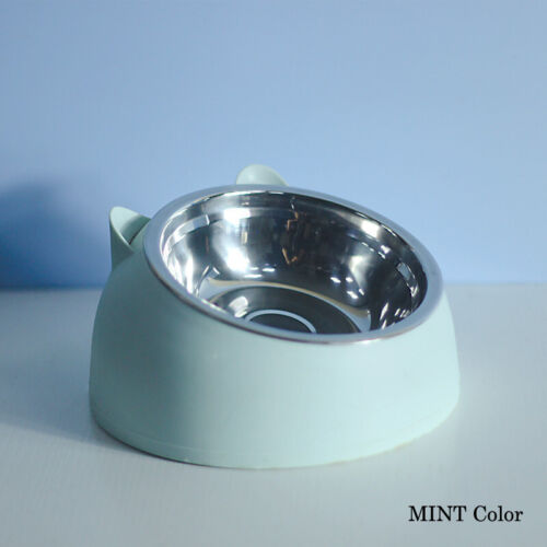 Pet Cat Elevated Stand Cat Dish Stainless Steel Tilted Raised Food Water Bowl