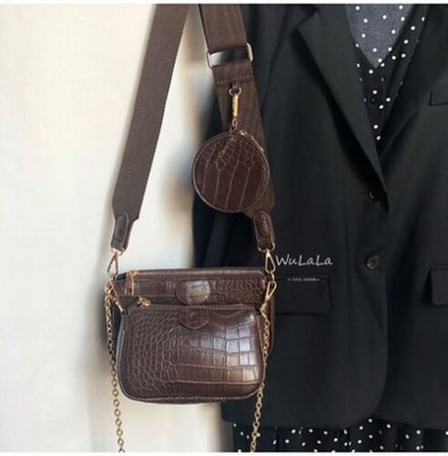 Vintage Shoulder Bag Wide Strap Crocodile Print Crossbody Bag 120CMChain Leather