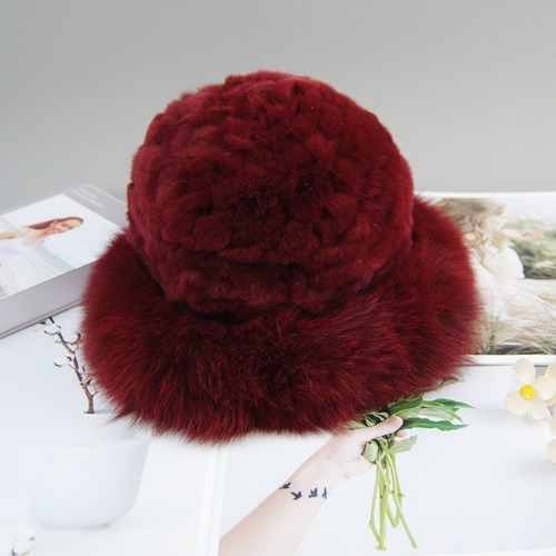 New Style Women Winter Natural Fur Hats Knit Fur Cap Knitted Fluffy Rabbit Fur
