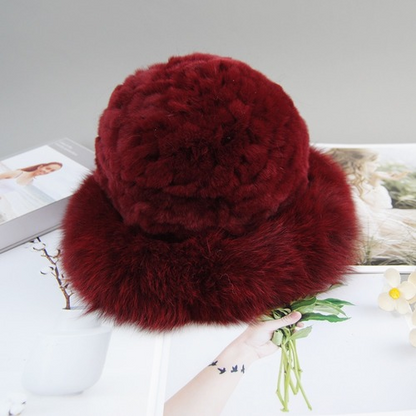 New Style Women Winter Natural Fur Hats Knit Fur Cap Knitted Fluffy Rabbit Fur