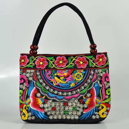 Women Shoulder Bags Embroidery Ethnic Flower Bohemia Retro Canvas Large Handbag