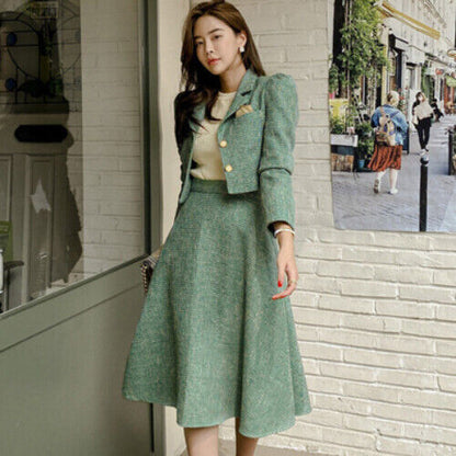 Women Office Outfit Lady Single Short Blazer Coat Suit Jacket Skirt 2 Piece Sets