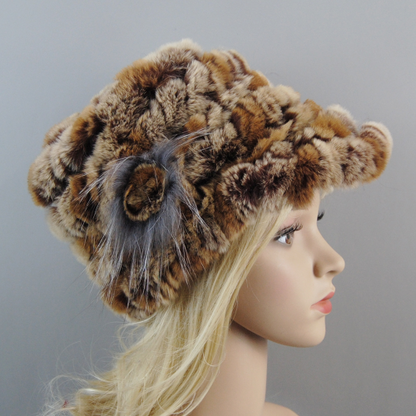 Women Winter Rabbit Fur Caps Warm Real Rabbit Fur Hats Natural Soft Knitted Hat
