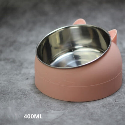 Pet Cat Elevated Stand Cat Dish Stainless Steel Tilted Raised Food Water Bowl