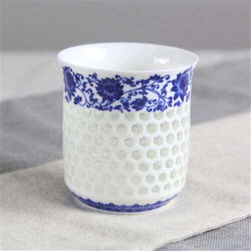 100ml Ceramic Tea Cup Blue White Cup For Coffee/tea Floral Hollow-out Design Cup