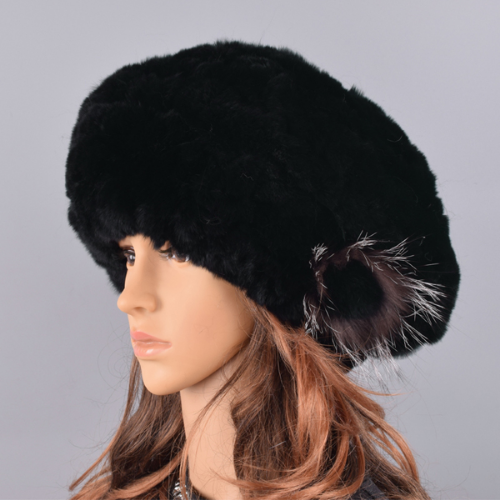 Berets Caps Women Rabbit Fur Hat Causal Warm Knitted Caps Outdoor Volume Hats