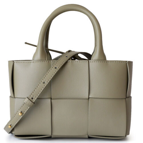 Small Mini Woven Real Leather Double Handles Tote Bag Purse Handbag Crossbody
