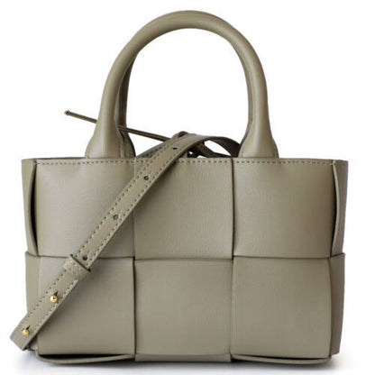 Small Mini Woven Real Leather Double Handles Tote Bag Purse Handbag Crossbody